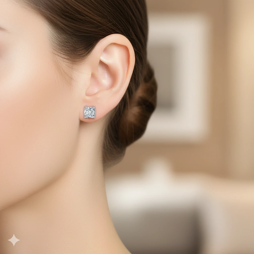 14K White Gold Earring Studs with 2 Round-Cut Lab-Created Diamonds 0.697 CT.TW