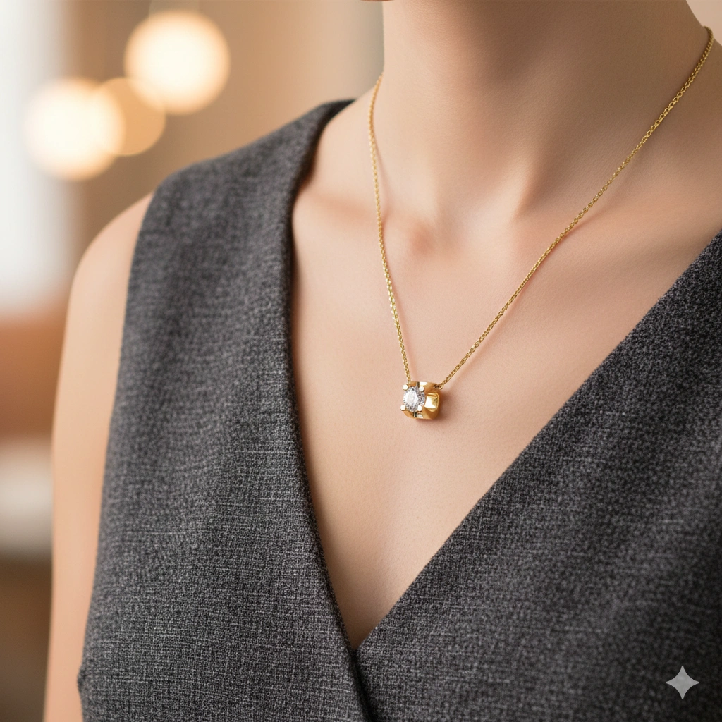 14K Yellow Gold Necklace with 1 Round-Cut Lab-Created Diamond 0.3 CT.TW - изображение 6