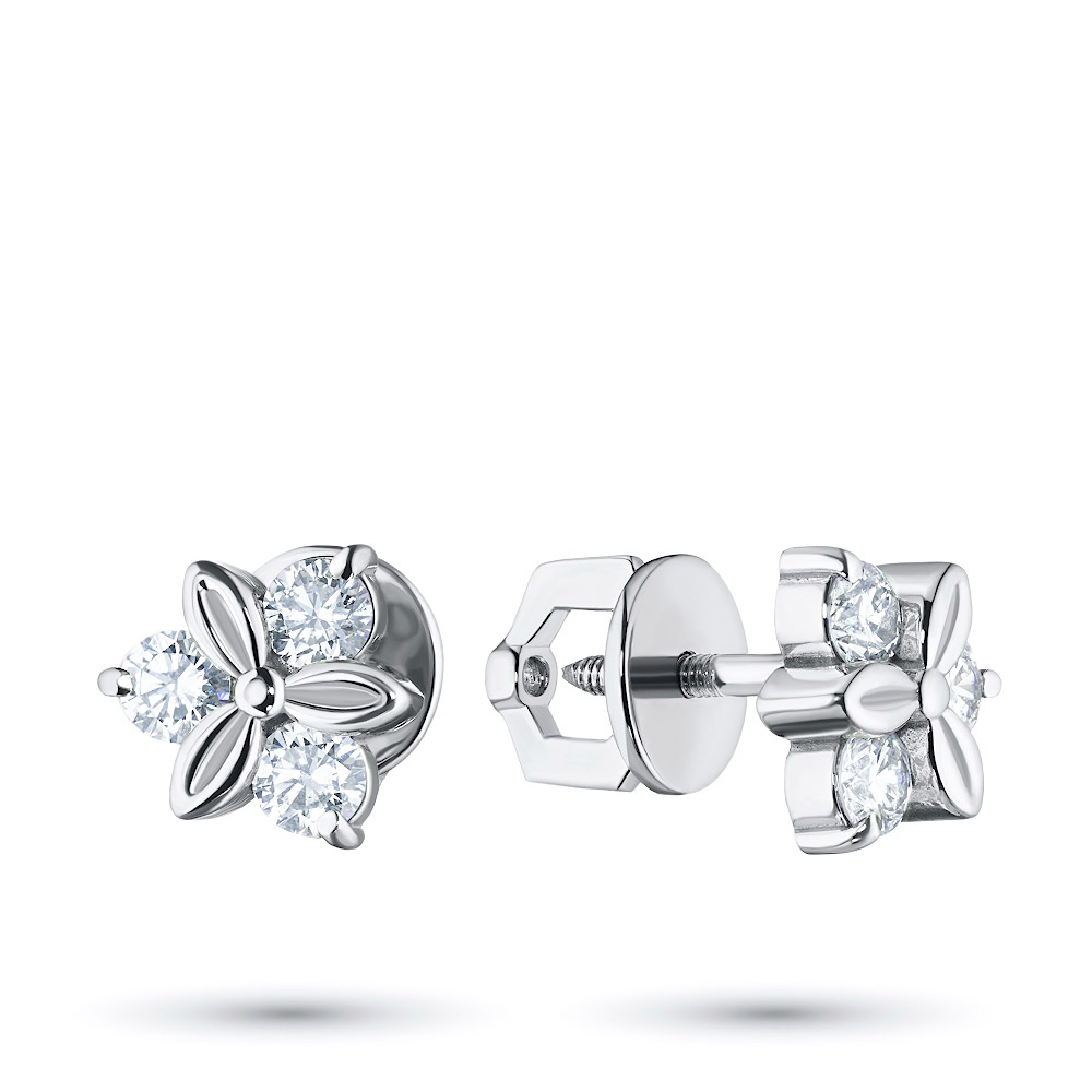 Round Cut Diamond Stud Earrings In 18K White Gold