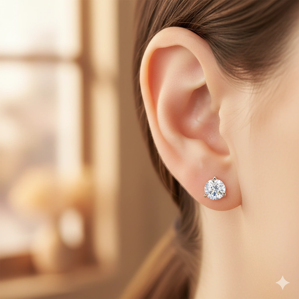 14K Yellow Gold Earring Studs with 2 Round-Cut Lab-Created Diamonds 0.663 CT.TW