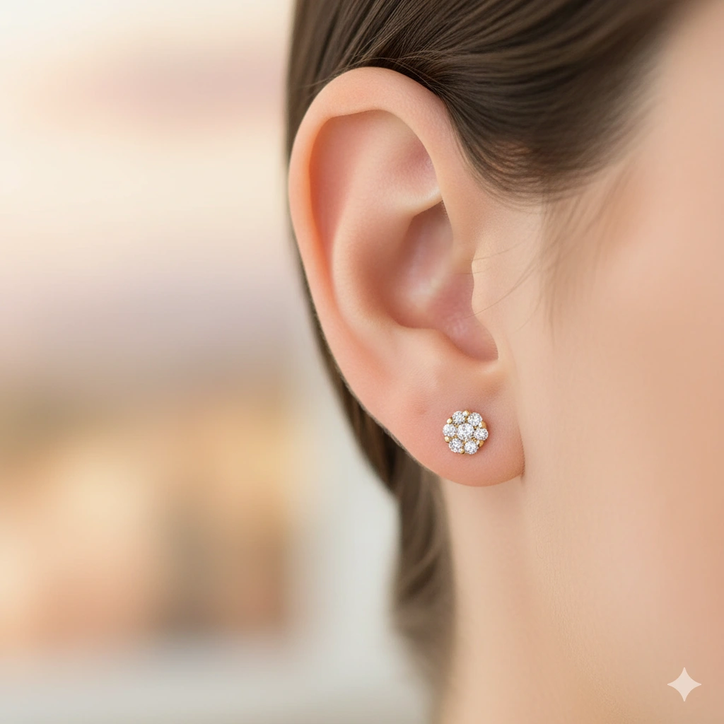 14K Yellow Gold Earring Studs with 14 Round-Cut Lab-Created Diamonds 0.275 CT.TW