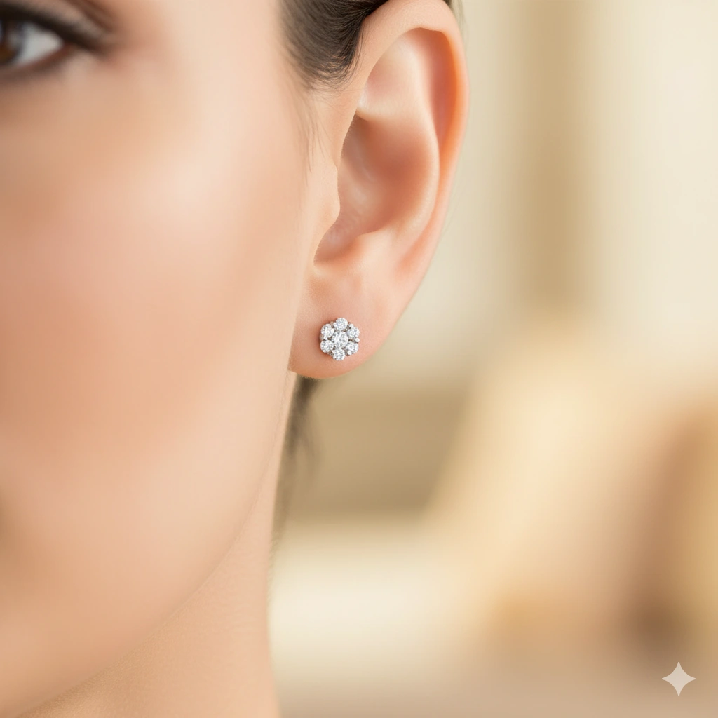 14K White Gold Earring Studs with 14 Round-Cut Lab-Created Diamonds 0.349 CT.TW