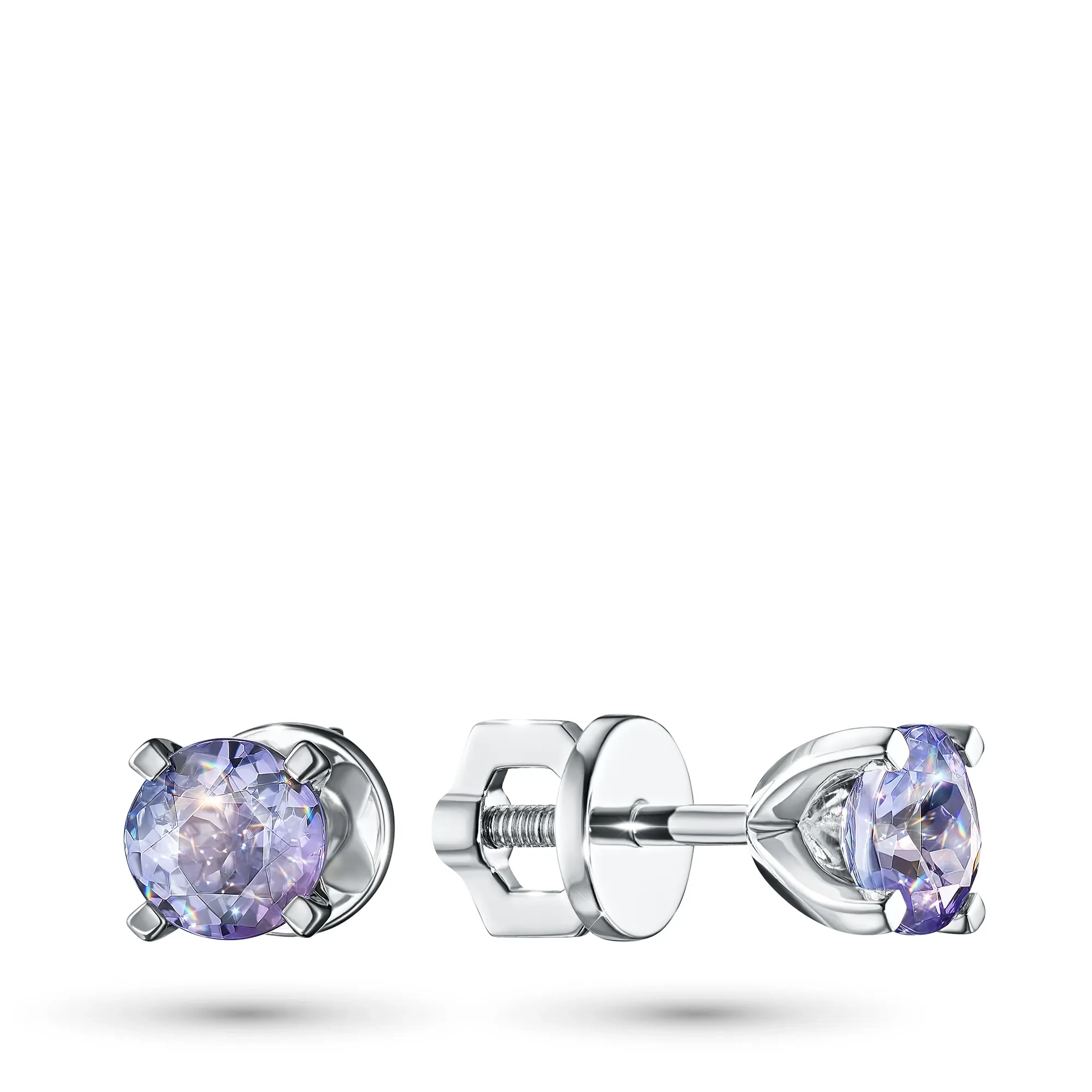 Sterling Silver Earring Studs with 2 Round-Cut Tanzanites 1.764 CT.TW