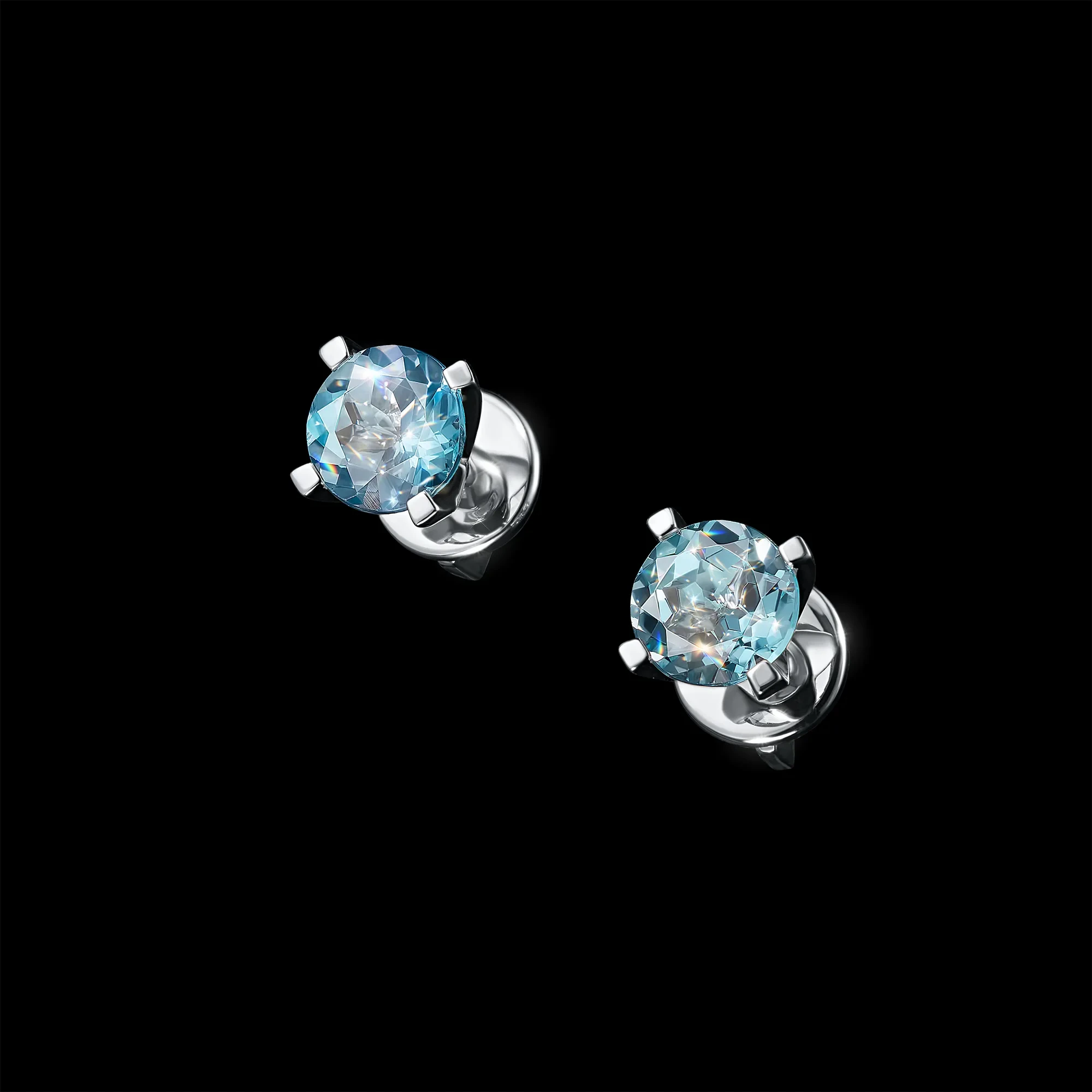 Sterling Silver Earring Studs with 2 Round-Cut Topazes 1.834 CT.TW