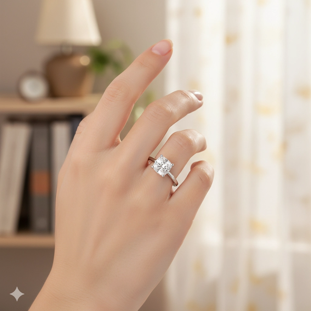 14K White Gold Ring with 1 Cushion-Cut Lab-Created Diamond 1 CT.TW