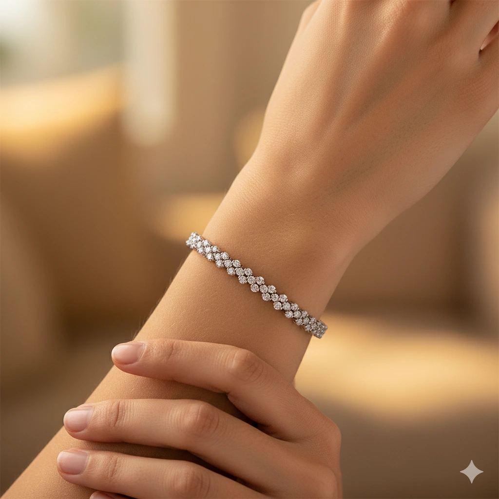 White Gold Bracelet with 124 Round-Cut Lab-Created Diamonds 3.425 CT.TW - изображение 5