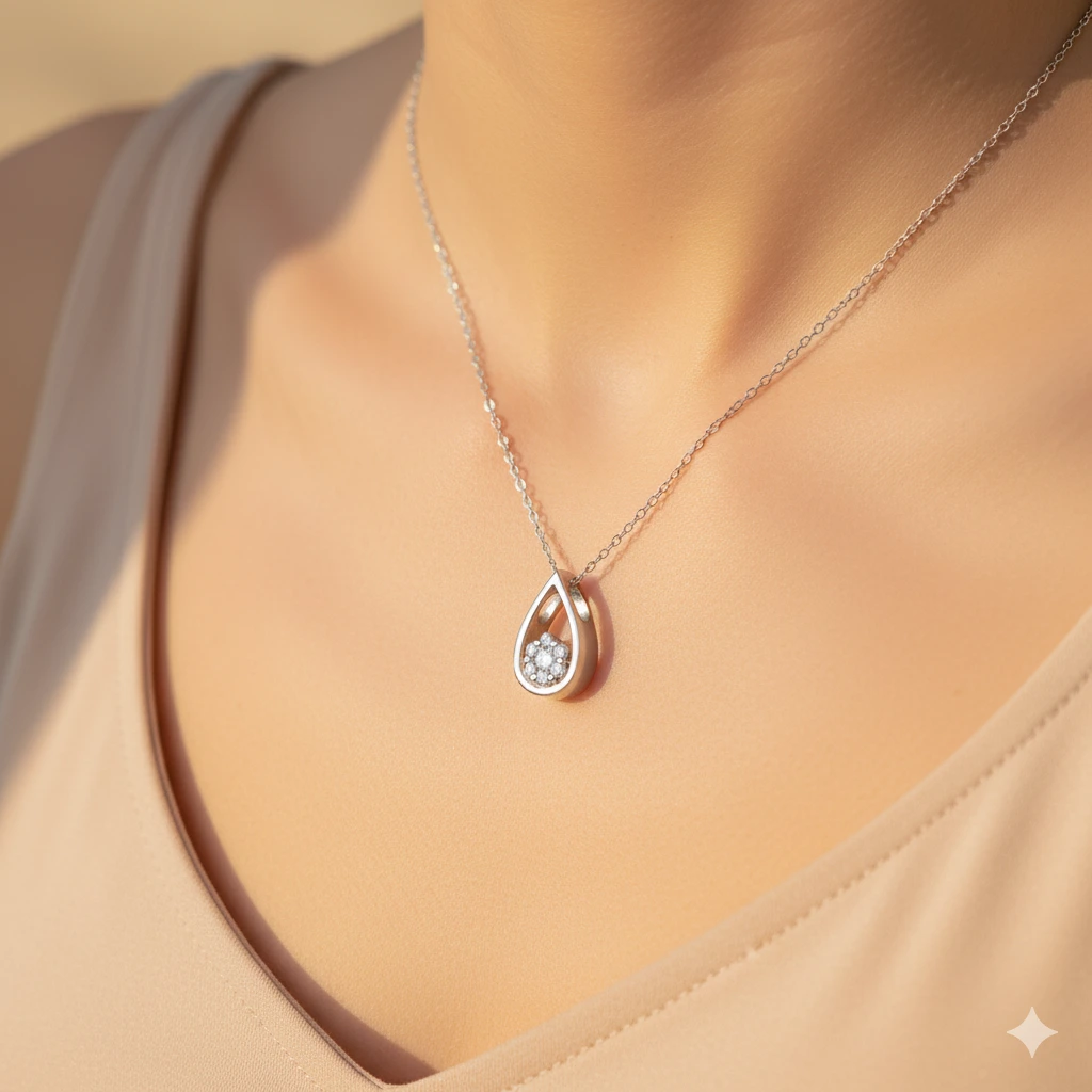 Sterling Silver Pendant with 7 Round-Cut Lab-Created Diamonds 0.071 CT.TW - изображение 5