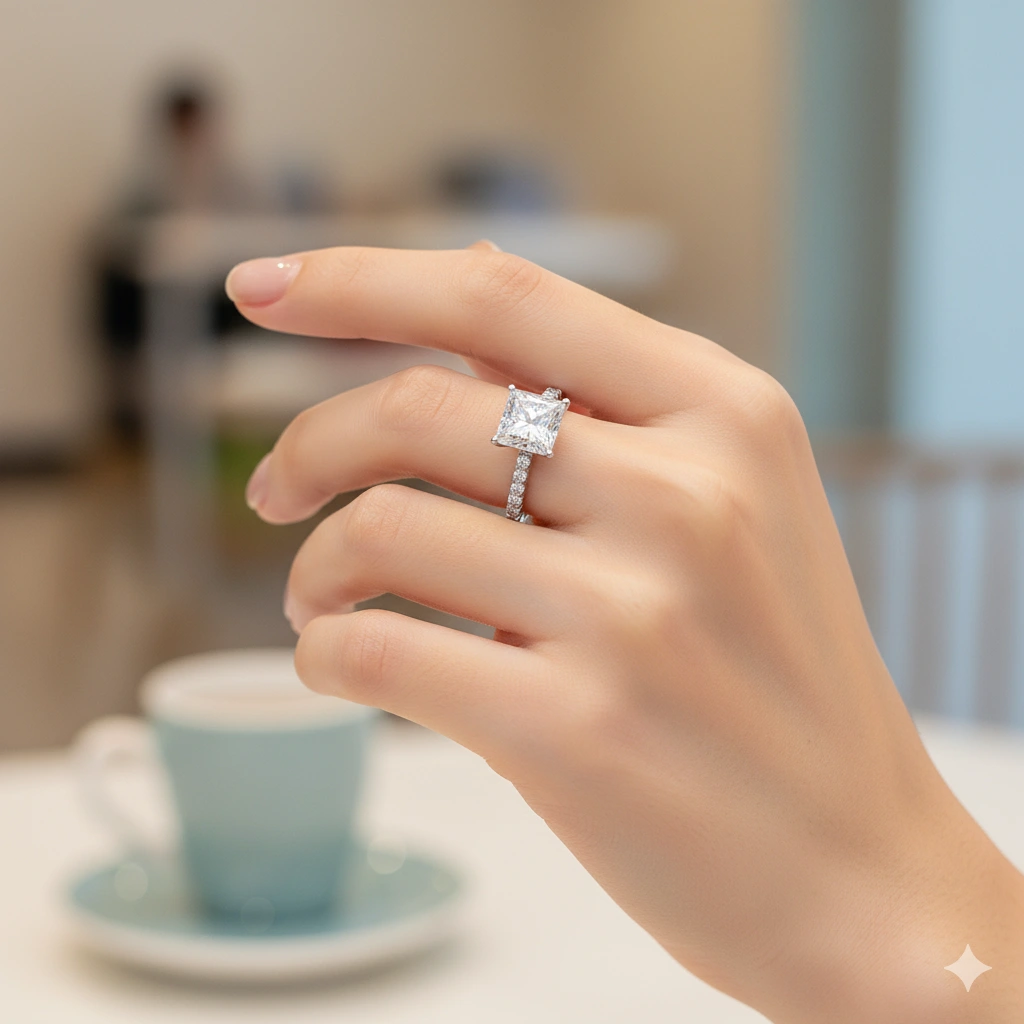 14K White Gold Ring with 13 Round-Cut Lab-Created Diamonds 3.254 CT.TW