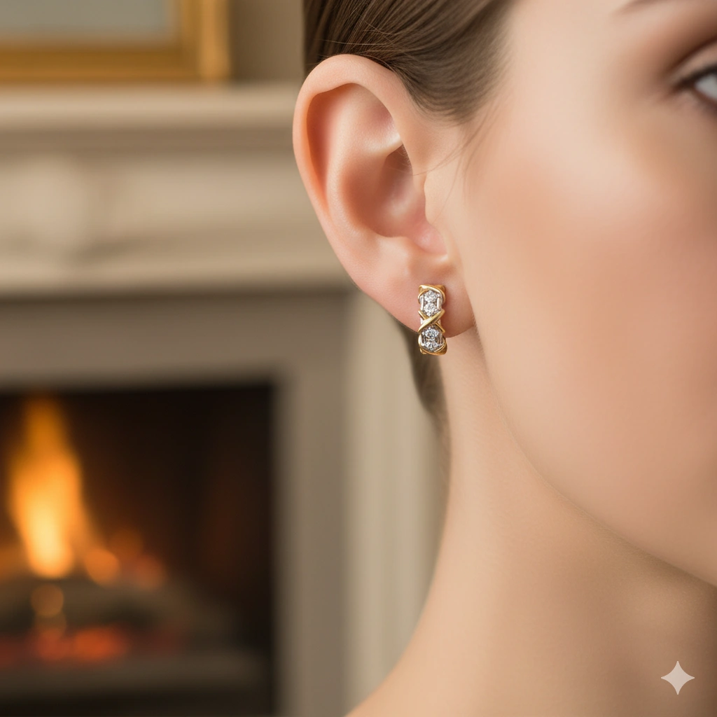 14K White and Yellow Gold Earrings with 8 Round-Cut Lab-Created Diamonds 0.287 CT.TW