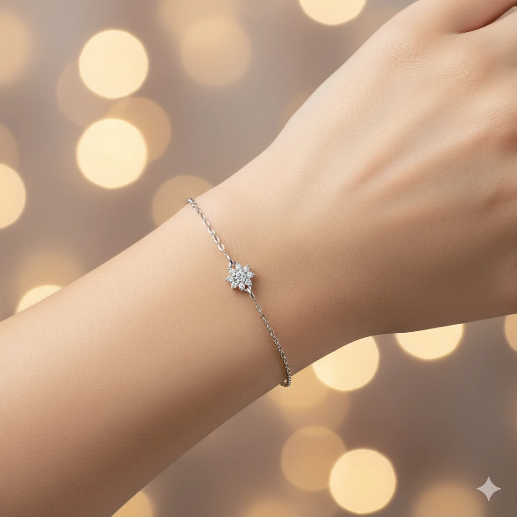 Sterling Silver Bracelet with 9 Round-Cut Lab-Created Diamonds 0.134 CT.TW - изображение 5
