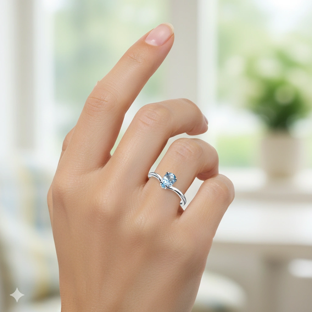 Sterling Silver Ring with 1 Pear-Cut Topaz 0.445 CT.TW