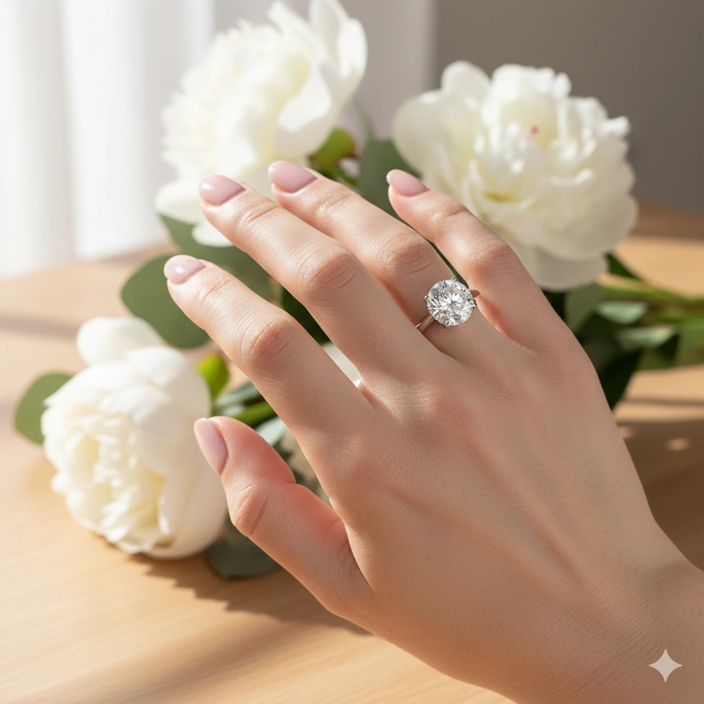 14K White Gold Ring with 1 Round-Cut Lab-Created Diamond 2.023 CT.TW