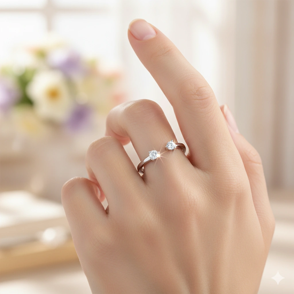 Sterling Silver Ring with 2 Round-Cut Lab-Created Diamonds 0.164 CT.TW