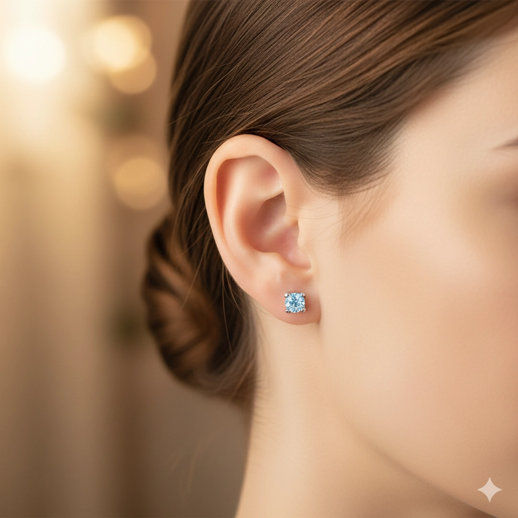 Sterling Silver Earring Studs with 2 Round-Cut Topazes 1.868 CT.TW