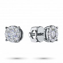 14K White Gold Earring Studs with 18 Round-Cut Lab-Created Diamonds 0.722 CT.TW