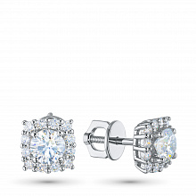 14K White Gold Earring Studs with 26 Round-Cut Lab-Created Diamonds 0.998 CT.TW