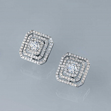 14K White Gold Earrings with 154 Round-Cut Lab-Created Diamonds 1.412 CT.TW
