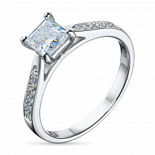 14K White Gold Ring with 13 Round-Cut Lab-Created Diamonds 0.855 CT.TW