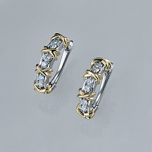 14K White and Yellow Gold Earrings with 12 Round-Cut Lab-Created Diamonds 0.488 CT.TW