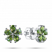 Sterling Silver Earring Studs with 10 Pear-Cut Chromdiopsides 1.616 CT.TW