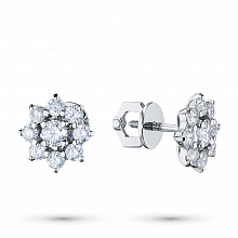 14K White Gold Earring Studs with 18 Round-Cut Lab-Created Diamonds 1.126 CT.TW
