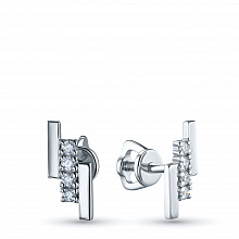 14K White Gold Earring Studs with 8 Round-Cut Lab-Created Diamonds 0.118 CT.TW