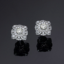 14K White Gold Earring Studs with 122 Round-Cut Lab-Created Diamonds 1.407 CT.TW