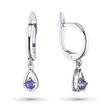 Sterling Silver Earrings with 2 Round-Cut Amethysts 0.64 CT.TW