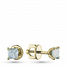 14K Yellow Gold Earring Studs with 2 Princess-Cut Lab-Created Diamonds 1.05 CT.TW