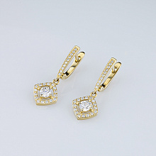 14K Yellow Gold Earrings with 54 Round-Cut Lab-Created Diamonds 0.786 CT.TW