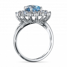 14K White Gold Ring with 1 Oval-Cut Topaz 3.012 CT.TW and  with 32 Round-Cut Lab-Created Diamonds 1.248 CT.TW