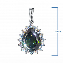 14K White Gold Pendant with 1 Pear-Cut Chromdiopside 2.365 CT.TW and  with 16 Round-Cut Lab-Created Diamonds 0.571 CT.TW