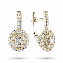 14K Yellow Gold Earrings with 70 Round-Cut Lab-Created Diamonds 1.445 CT.TW