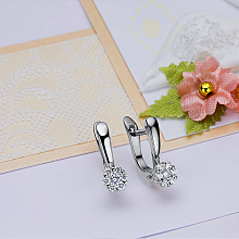 Sterling Silver Earrings with 14 Round-Cut Lab-Created Diamonds 0.361 CT.TW