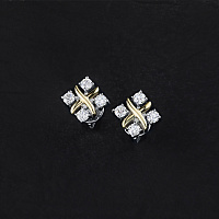 14K White and Yellow Gold Earring Studs with 8 Round-Cut Lab-Created Diamonds 0.495 CT.TW - изображение 4