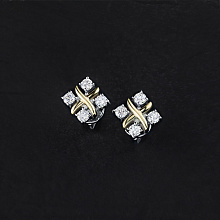14K White and Yellow Gold Earring Studs with 8 Round-Cut Lab-Created Diamonds 0.536 CT.TW