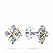 14K White and Yellow Gold Earring Studs with 8 Round-Cut Lab-Created Diamonds 0.327 CT.TW