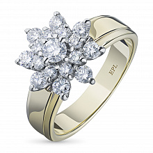 14K White and Yellow Gold Ring with 17 Round-Cut Lab-Created Diamonds 0.854 CT.TW