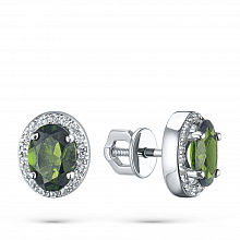 Sterling Silver Earring Studs with 2 Oval-Cut Chromdiopsides 1.91 CT.TW and  with 36 Round-Cut Topazes 0.35 CT.TW