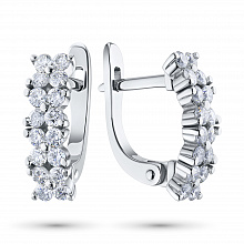 Sterling Silver Earrings with 32 Round-Cut Lab-Created Diamonds 0.934 CT.TW