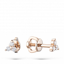 Rose Gold Earring Studs with 6 Round-Cut Diamonds 0.12 CT.TW