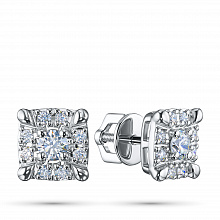 14K White Gold Earring Studs with 18 Round-Cut Lab-Created Diamonds 0.591 CT.TW