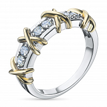 White and Yellow Gold Ring with 6 Round-Cut Diamonds 0.254 CT.TW