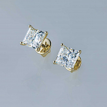 14K Yellow Gold Earring Studs with 2 Princess-Cut Lab-Created Diamonds 2.099 CT.TW