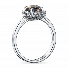 14K White Gold Ring with 16 Round-Cut Lab-Created Diamonds 0.21 CT.TW and  with 1 Round-Cut Garnet 1.34 CT.TW