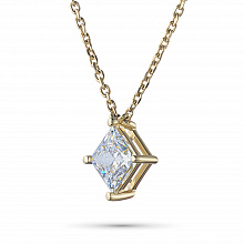 14K Yellow Gold Necklace with 1 Princess-Cut Lab-Created Diamond 1.1 CT.TW