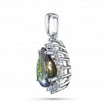 14K White Gold Pendant with 1 Pear-Cut Chromdiopside 2.365 CT.TW and  with 16 Round-Cut Lab-Created Diamonds 0.571 CT.TW