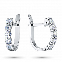 Sterling Silver Earrings with 10 Round-Cut Lab-Created Diamonds 0.917 CT.TW