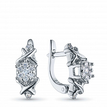 Sterling Silver Earrings with 18 Round-Cut Lab-Created Diamonds 0.307 CT.TW