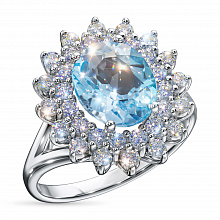 14K White Gold Ring with 1 Oval-Cut Topaz 3.012 CT.TW and  with 32 Round-Cut Lab-Created Diamonds 1.248 CT.TW